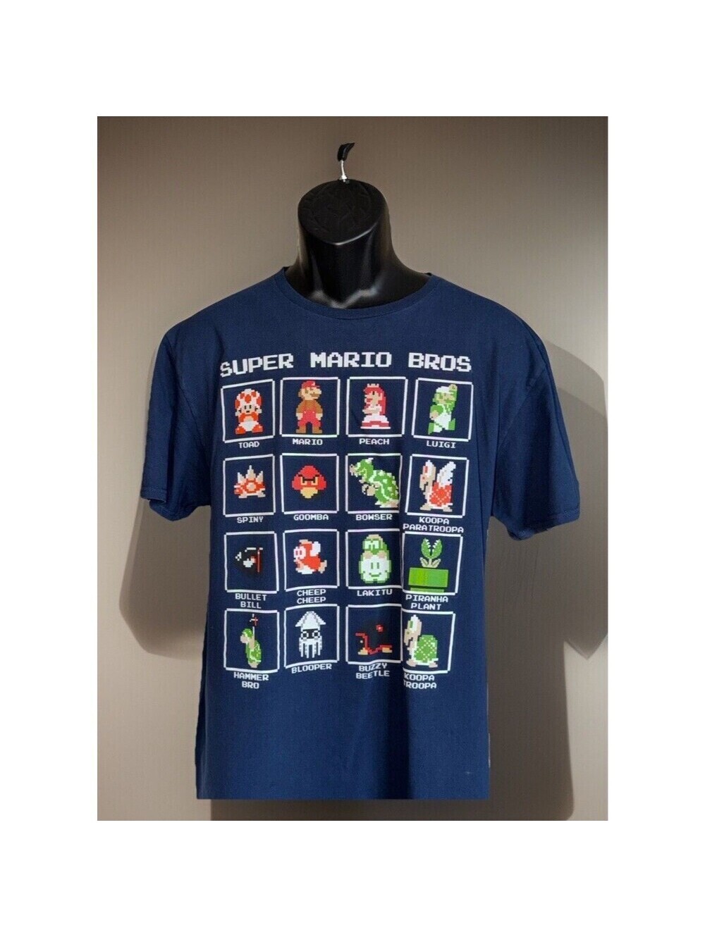 Super Mario Bros. Mens 16 Character Pixel Grid Boxes Graphic T-Shirt  XL Cotton